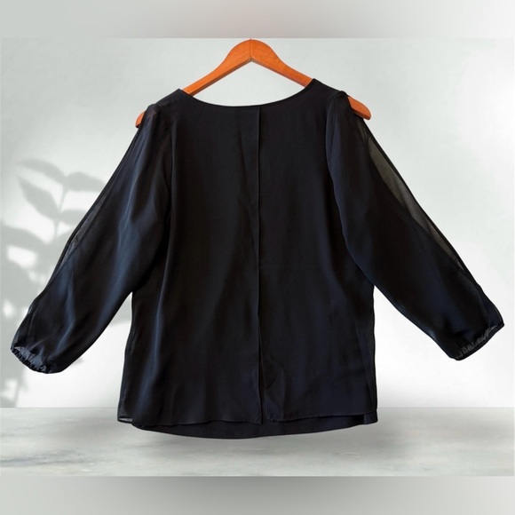 Women’s GUESS Est 1981 Semi-Sheer Black Blouse with Cutout Sleeves Size M - Picture 2 of 4